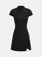 Mandarin Collar Frog Button Mini Dress