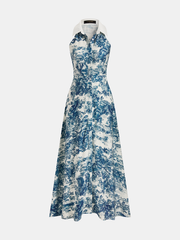 Toile Print Buttoned Collared Maxi Dress