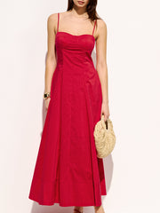 Cotton Blend Pocketed Cami Flared Maxi Dress