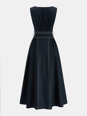 Cotton Linen Sleeveless Belted Midi Dress