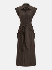 Pinstripe Sleeveless Tie-Waist Shirt Dress