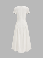 Bow Detail Cotton Cheongsam Midi Dress