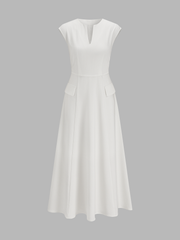 V Neck Cap Sleeve Midi Dress