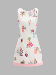Cotton Linen Tropical Print Sleeveless Dress