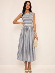 Striped Cotton Sleeveless Smocked Maxi Dress