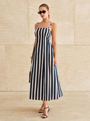 Pocketed Striped Cami Midi Dress