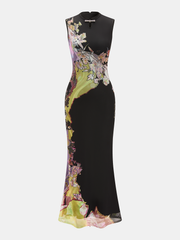 Sleeveless Floral Cheongsam Maxi Dress