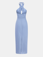 Halter Cutout Linen Blend Midi Dress