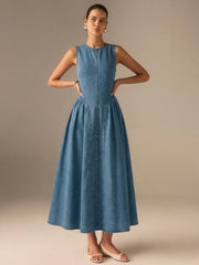 Denim Sleeveless Backless Maxi Dress