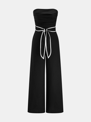 Linen-Blend Strapless Tie-Waist Wide Leg Jumpsuit