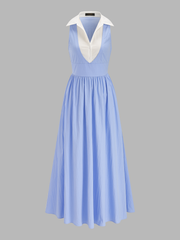 Cotton Blend Sleeveless Collared Maxi Dress