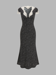 Polka Dot Lace V-Neck Midi Dress