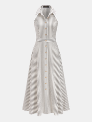 Striped Cotton Buttoned Maxi Dress