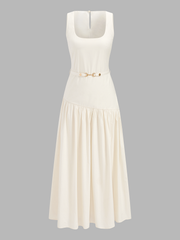 Sleeveless Belted Square Neck Maxi Dress