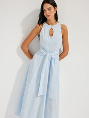 Cotton Sleeveless Keyhole Tie-Waist Maxi Dress