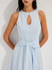 Cotton Sleeveless Keyhole Tie-Waist Maxi Dress