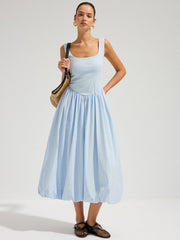 Backless Sleeveless Cotton Midi Dress