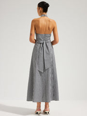 Gingham Halter Cotton Maxi Dress
