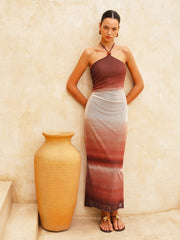 Halter Neck Gradient Chiffon Midi Dress
