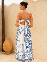 Starfish Print Side Slit Cami Maxi Dress