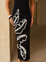 Leaf Embroidered Halter Maxi Dress