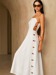 Linen-Blend Amber Detail Cami Midi Dress