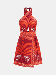 Tropical Print Halter Wrap Mini Dress