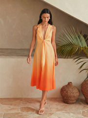 Tie Detail Gradient Halter Neck Midi Dress