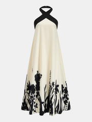 Halter Neck Floral Print Midi Dress