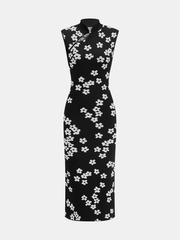 Floral Print Sleeveless Knit Midi Dress