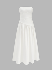 Strapless Ruched Flowy Maxi Dress