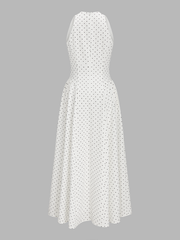 Polka Dot Sleeveless Pleated Maxi Dress