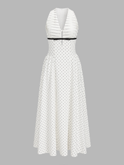 Polka Dot Sleeveless Pleated Maxi Dress