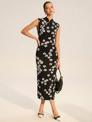Floral Print Sleeveless Knit Midi Dress