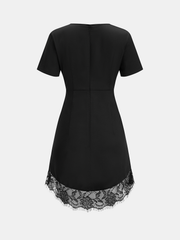 Short Sleeve Twist Waist Lace Hem Mini Dress