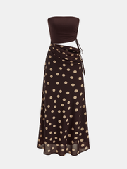 Polka Dot Cutout Waist Bandeau Maxi Dress