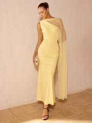 Sheer Drape Slim Maxi Evening Dress