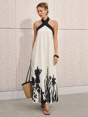 Halter Neck Floral Print Midi Dress
