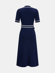 Contrast Trim Belted Short Sleeve Knit Dress
