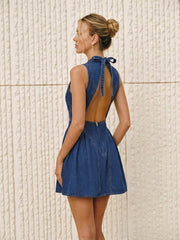 Sleeveless Open Back Denim Mini Dress