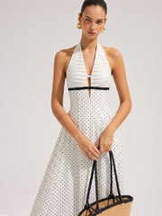 Polka Dot Sleeveless Pleated Maxi Dress