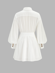 Cotton Tie-Waist Long Sleeve Shirt Dress