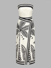 Palm Tree Print Strapless Wrap Maxi Dress