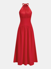 Back Bow Halter Neck Maxi Dress