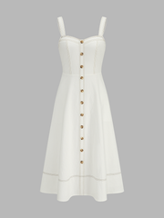 Contrast Stitch Button Front Midi Cami Dress