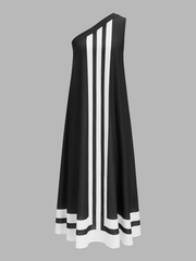 One Shoulder Striped Maxi Dress