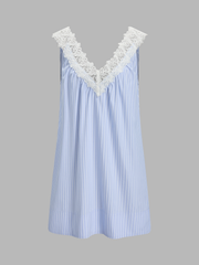 Striped Lace Trim V-Neck Mini Dress
