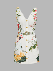 Floral Print Sleeveless Belted Mini Dress