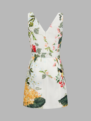 Floral Print Sleeveless Belted Mini Dress