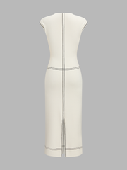 Fitted Sleeveless Contrast Stitch Knit Midi Dress